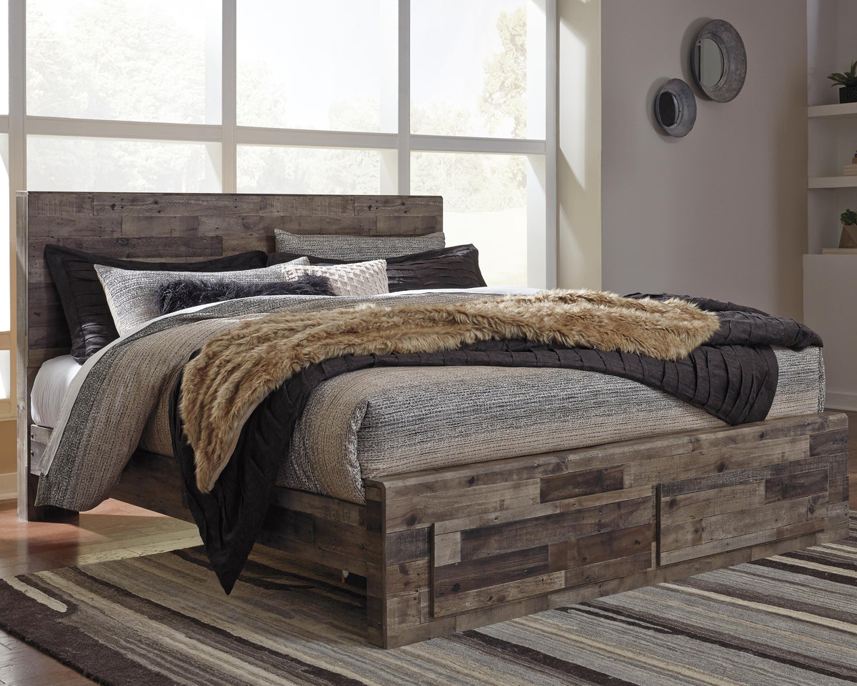 Derekson King Panel Storage Bed, Dresser and Nightstand