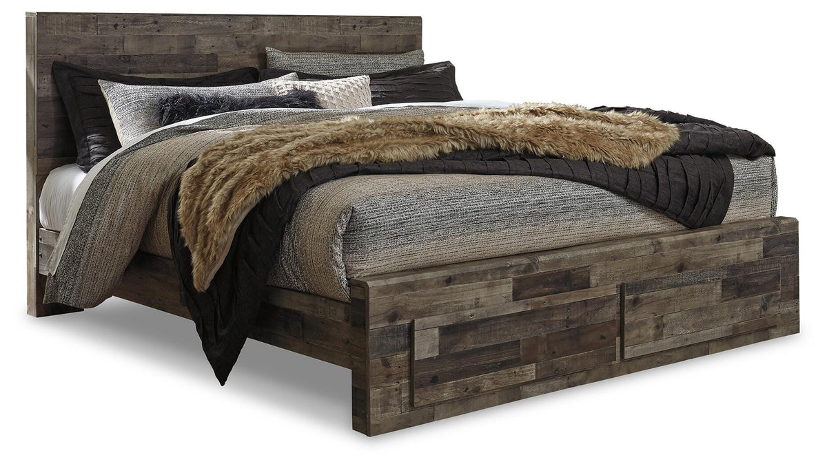 Derekson King Panel Storage Bed, Dresser, Mirror and Nightstand