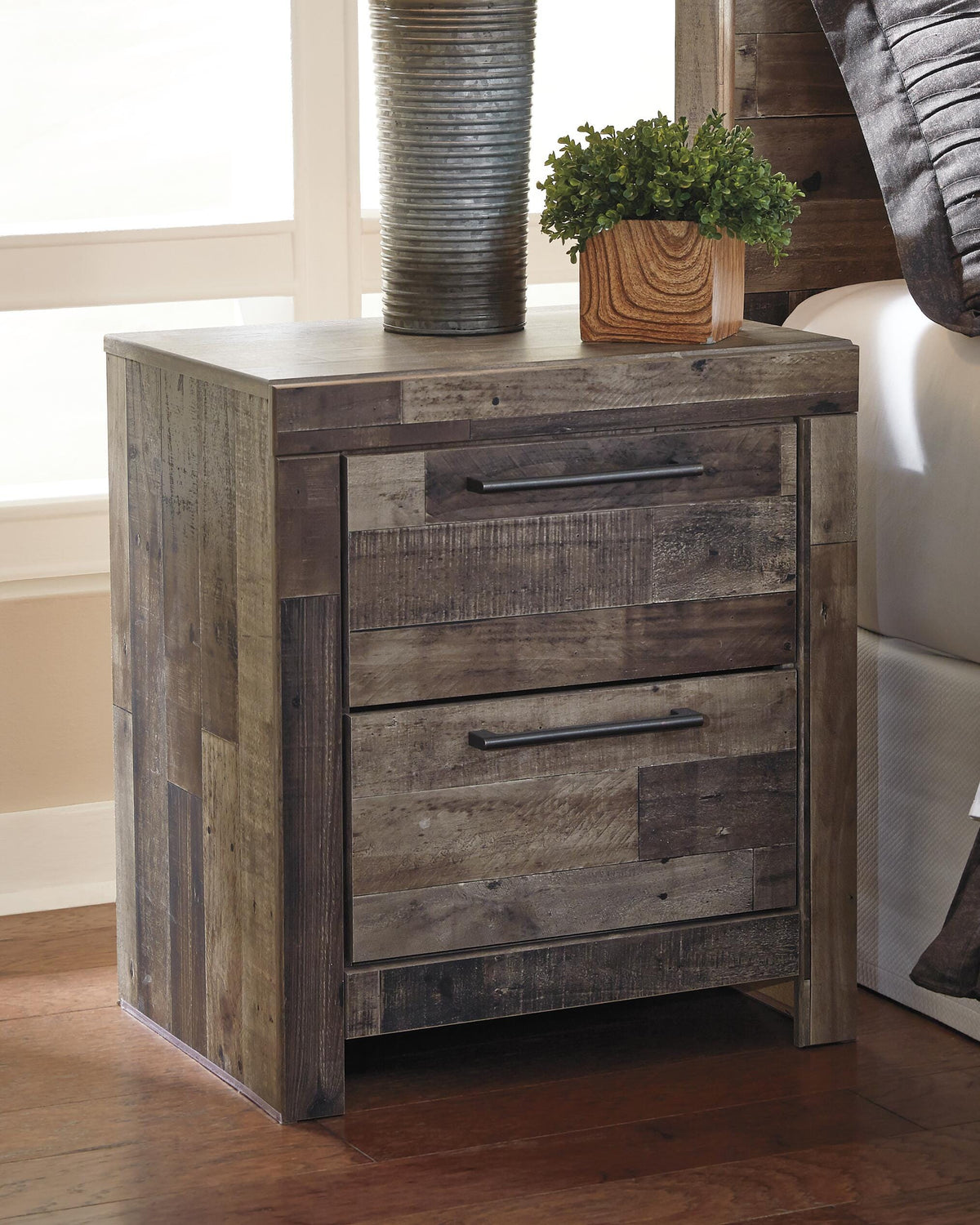 Derekson King Panel Storage Bed, Dresser and Nightstand
