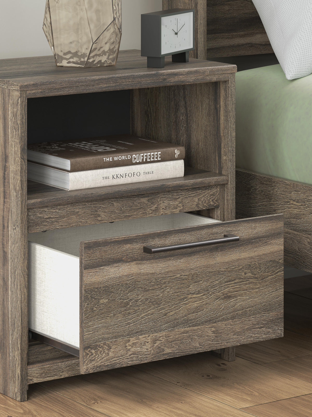 Elbrim King Panel Storage Bed, Dresser and Nightstand
