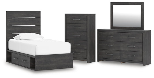 Hollivern Twin Panel Storage Bed, Dresser, Mirror and Chest