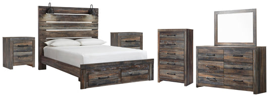 Drystan Queen Panel Storage Bed, Dresser, Mirror, Chest and 2 Nightstands