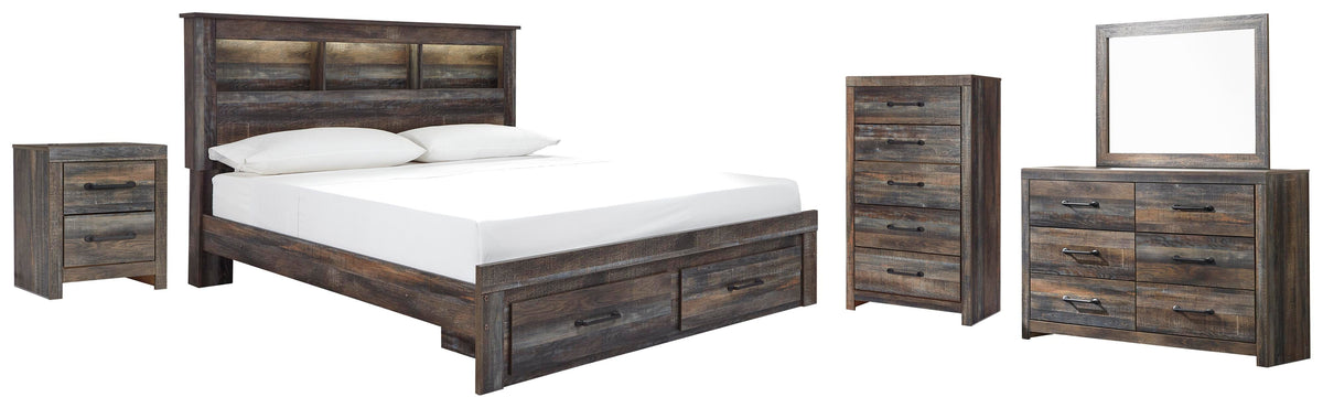 Drystan King Bookcase Storage Bed, Dresser, Mirror, Chest and Nightstand
