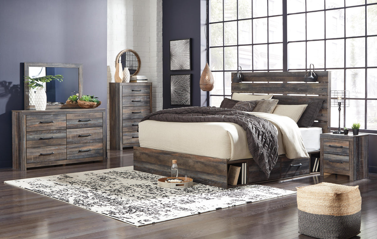 Drystan King Panel Bed, Dresser, Mirror and 2 Nightstands