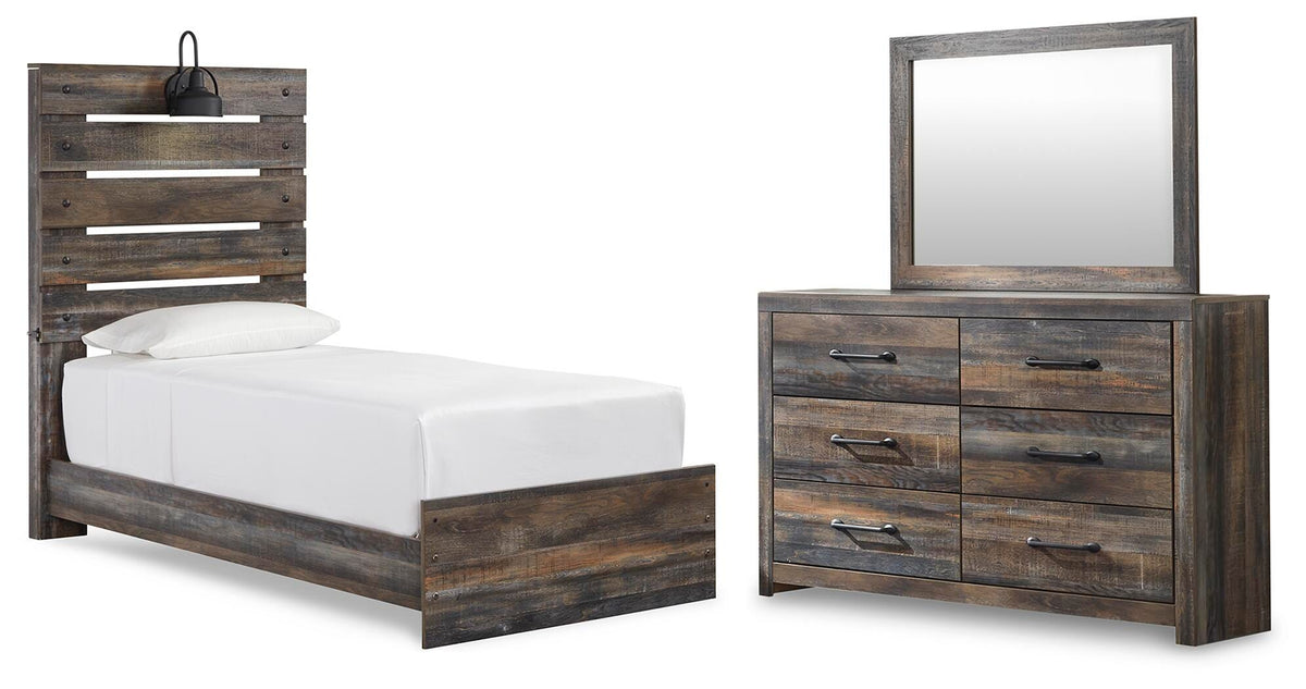 Drystan Twin Panel Bed, Dresser and Mirror
