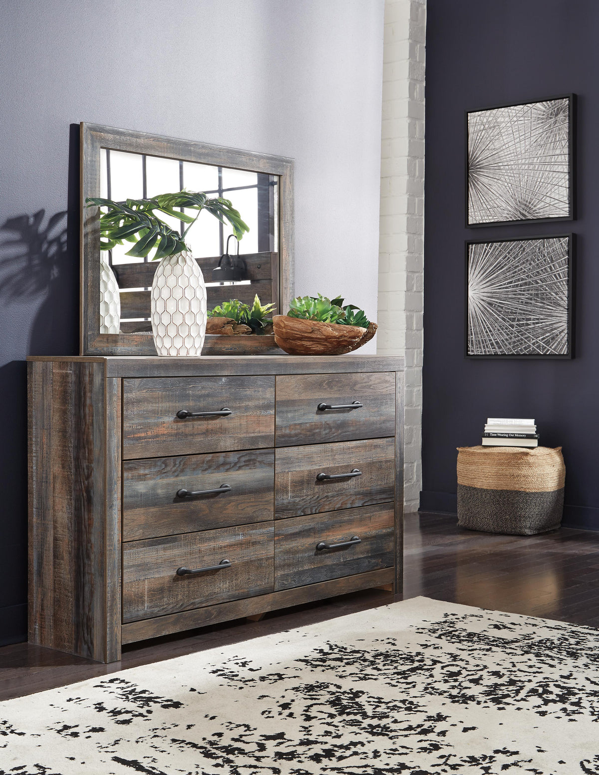 Drystan Full Bookcase Bed, Dresser, Mirror, Chest and Nightstand