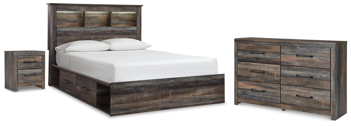 Drystan Queen Bookcase Bed with Storage, Dresser and Nightstand
