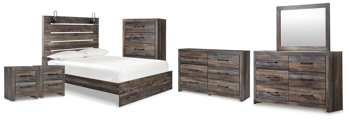 Drystan Queen Panel Bed, 2 Dressers, Mirror, Chest and 2 Nightstands