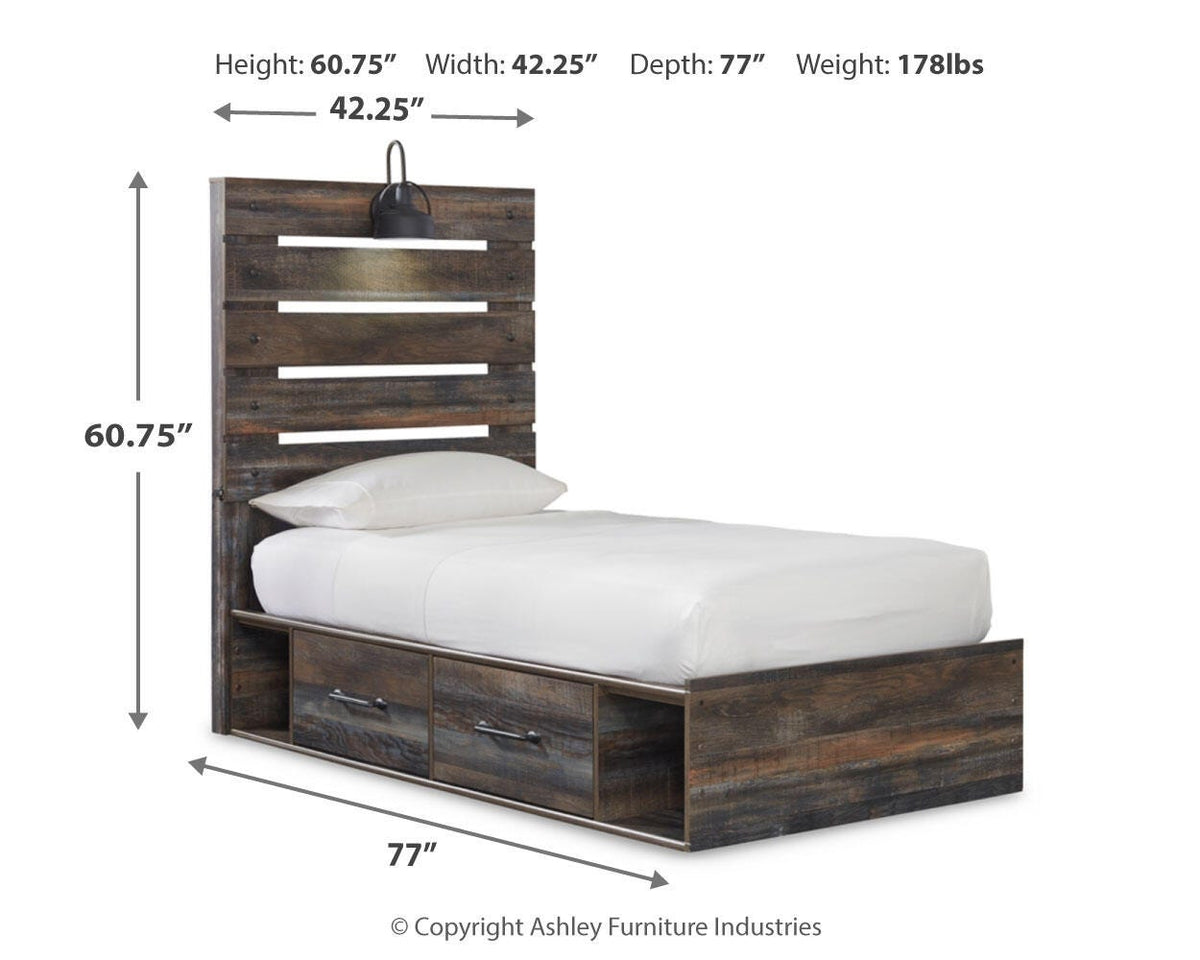 Drystan Twin Panel Bed with 2 Storage Drawers