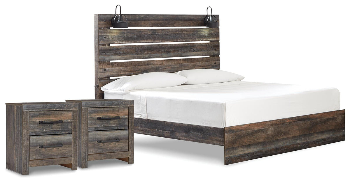 Drystan King Panel Bed and 2 Nightstands