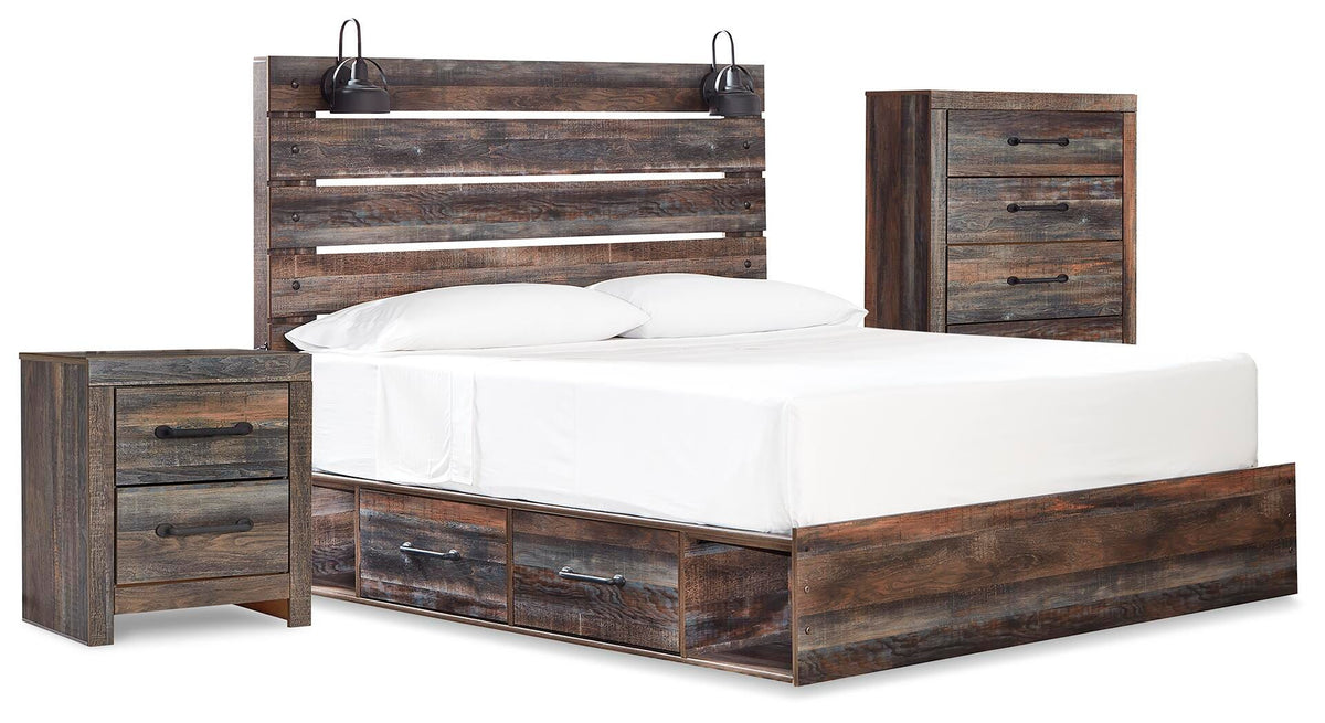 Drystan Queen Panel Bed with Storage, Chest and Nightstand