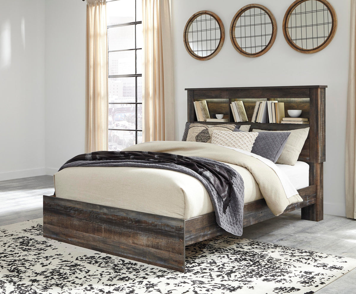 Drystan Queen Bookcase Bed, Dresser, Mirror and Nightstand