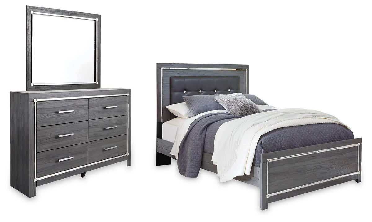 Lodanna Queen Upholstered Panel Bed, Dresser and Mirror