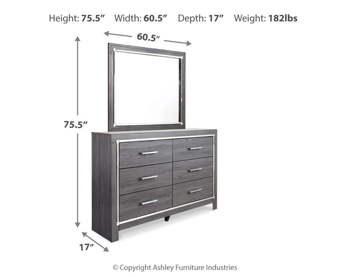 Lodanna King Upholstered Storage Bed, Dresser, Mirror, and Nightstand