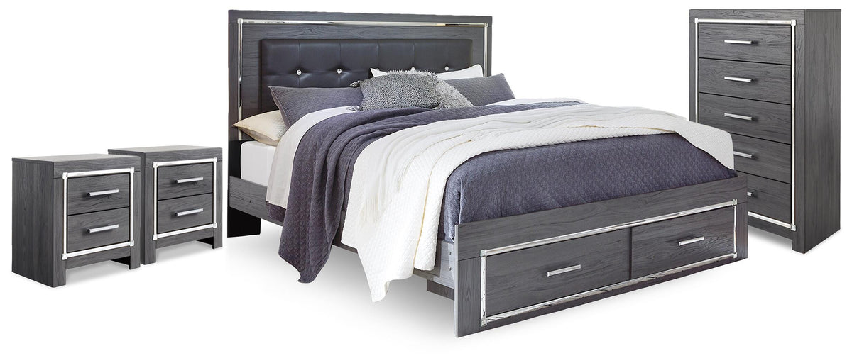 Lodanna King Panel Storage Bed, Chest and 2 Nightstands