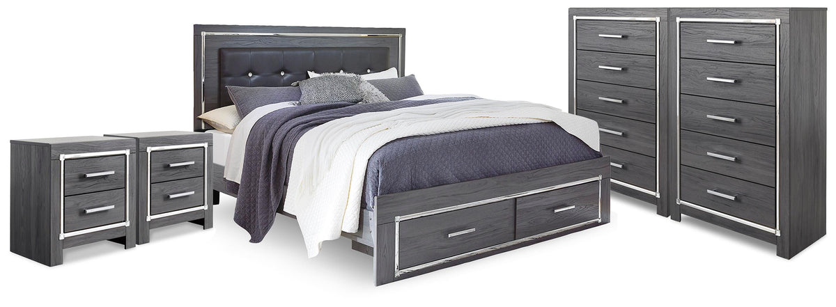 Lodanna King Storage Bed, 2 Chests and 2 Nightstands