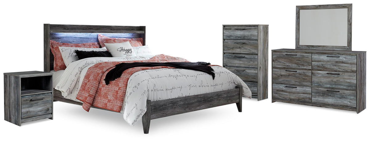 Baystorm King Panel Bed, Dresser, Mirror, Chest and Nightstand