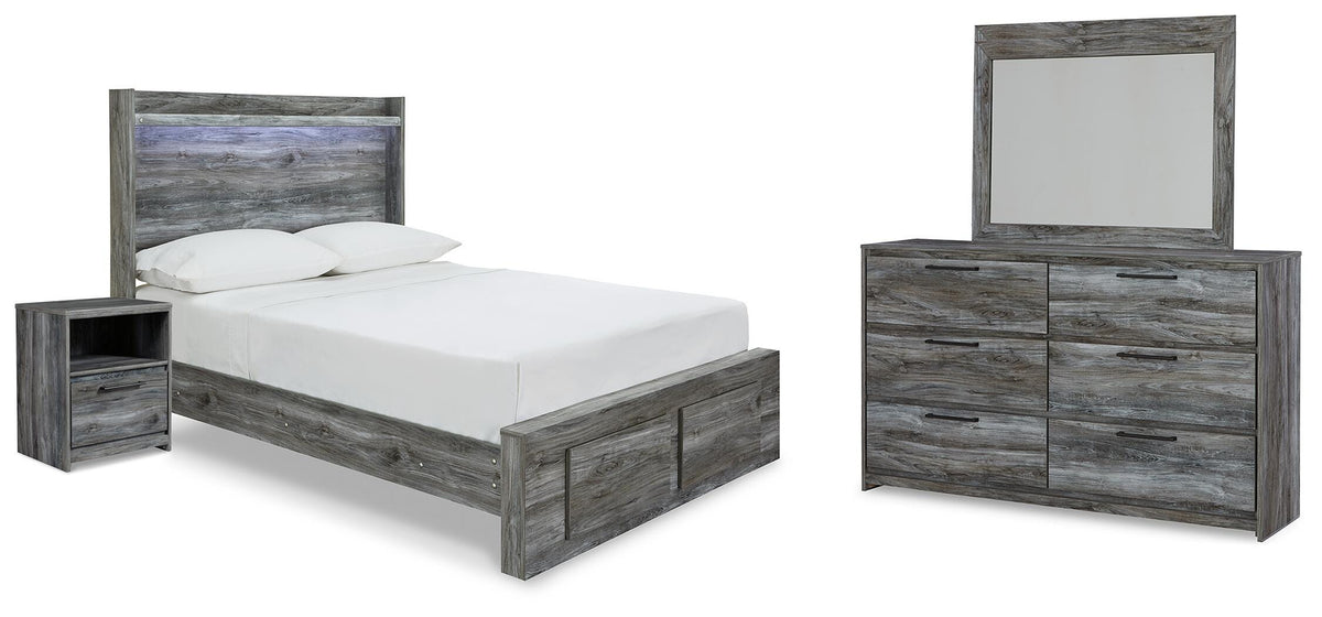 Baystorm Full Storage Bed, Dresser, Mirror and Nightstand