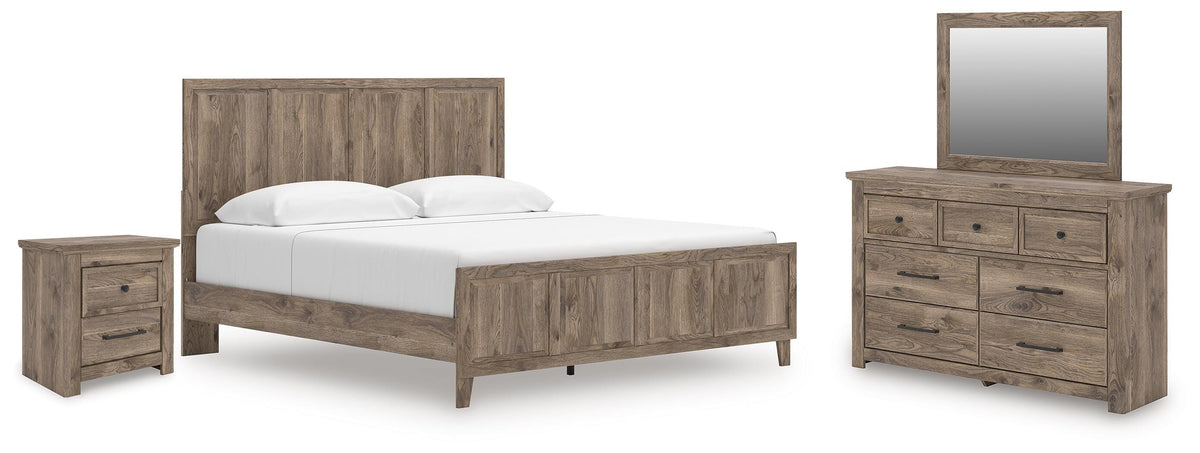 Rusticott King Panel Bed, Dresser, Mirror and Nightstand