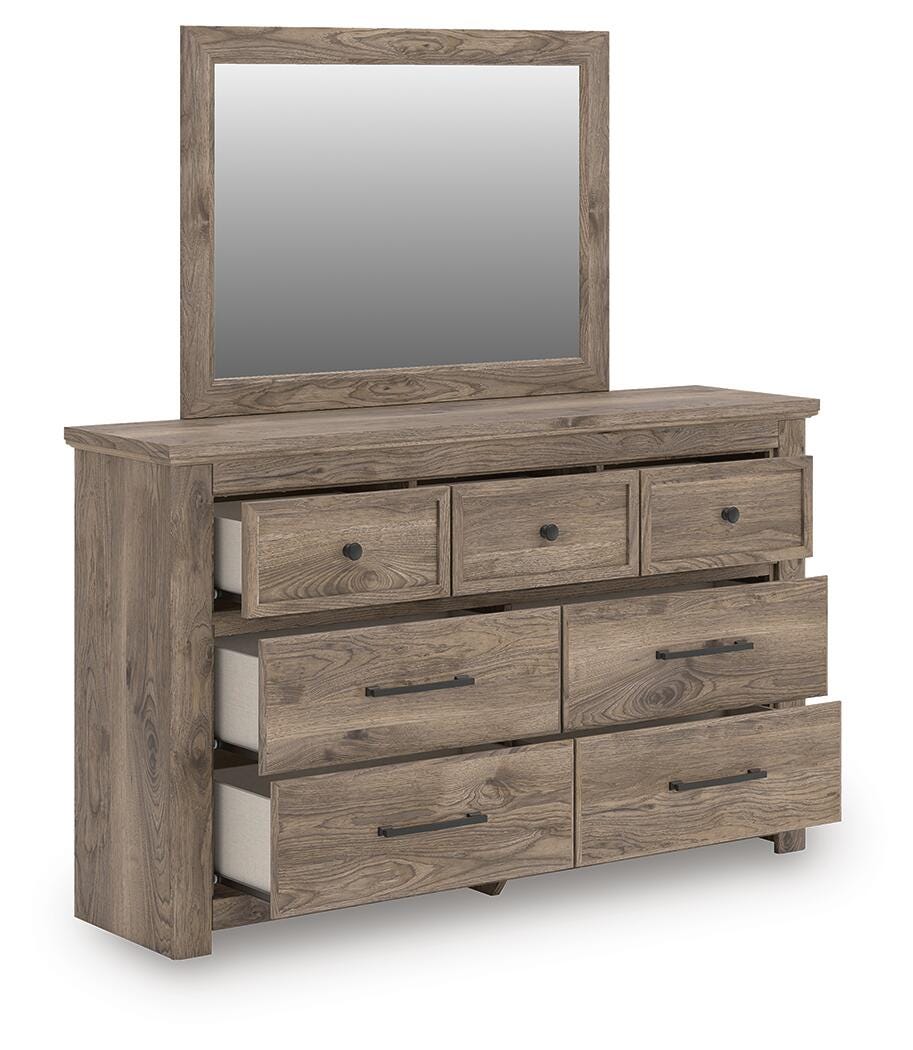 Rusticott Queen Panel Bed, Dresser and Mirror