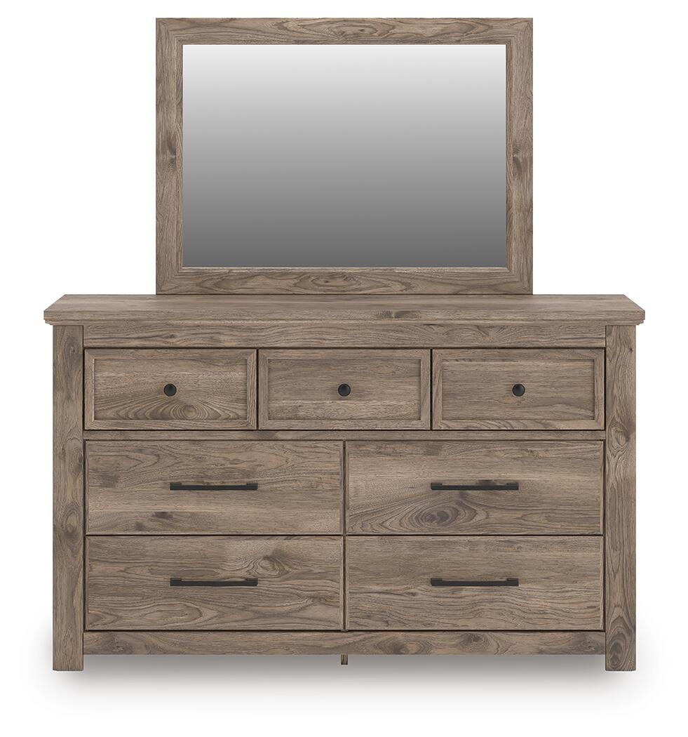 Rusticott King Panel Bed, Dresser, Mirror and Nightstand