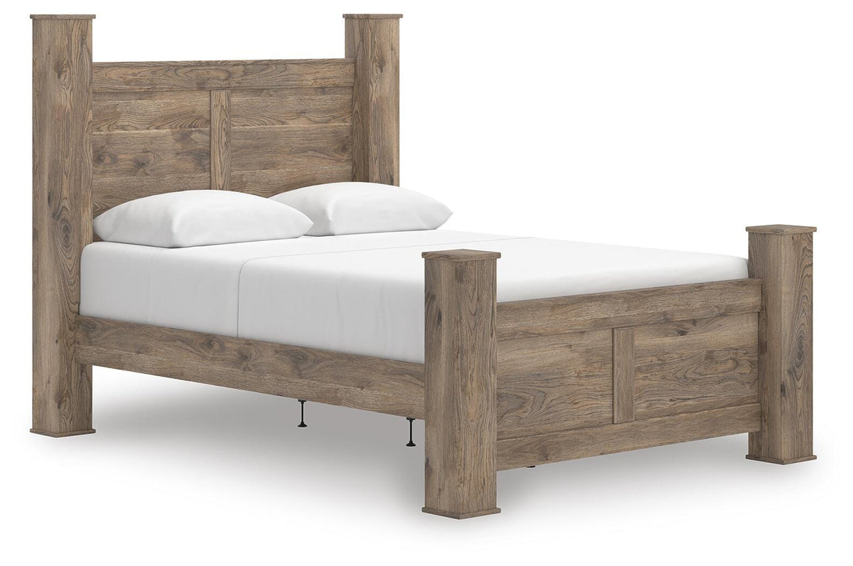 Rusticott Queen Poster Bed, Dresser and Nightstand