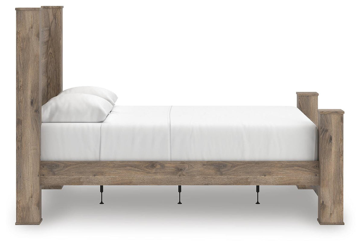 Rusticott Queen Poster Bed, Dresser, Mirror and Nightstand