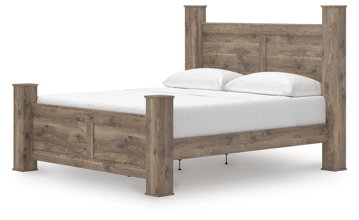 Rusticott King Poster Bed, Dresser, Mirror and Nightstand