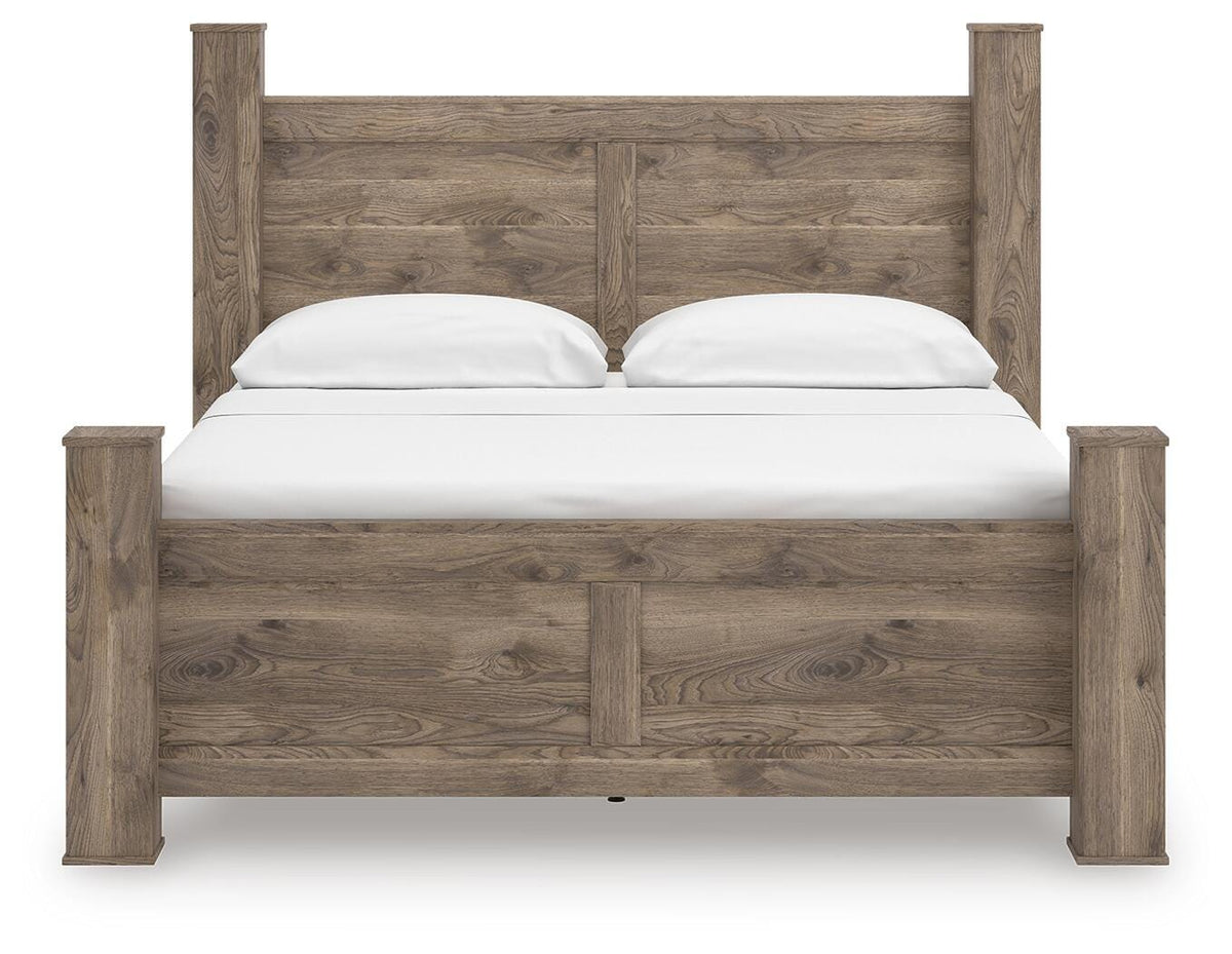 Rusticott King Poster Bed, Dresser, Mirror and Nightstand