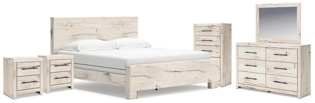 Lawroy King Panel Bed, Dresser, Mirror, Chest and Nightstand