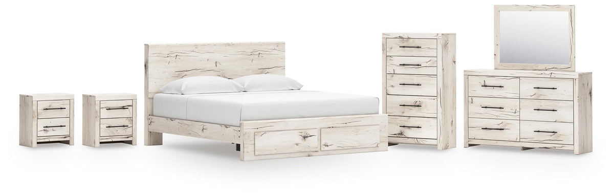Lawroy King Panel Storage Bed, Dresser, Mirror, Chest and 2 Nightstands