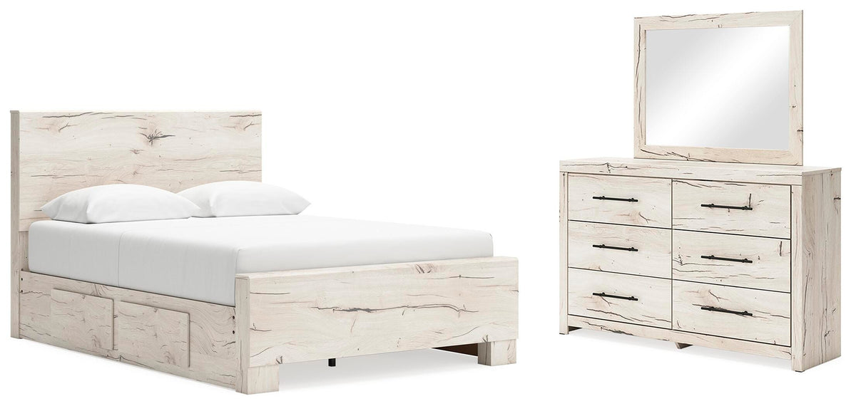 Lawroy Queen Panel Bed with Storage, Dresser and Mirror