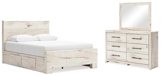 Lawroy Queen Panel Bed with Storage, Dresser and Mirror