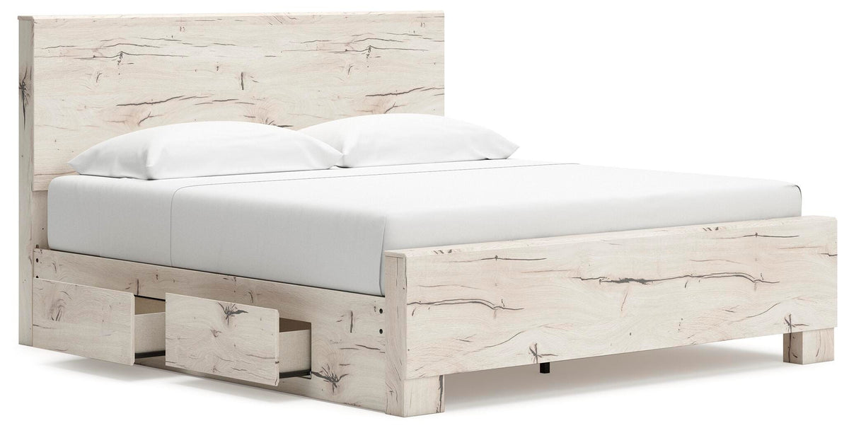 Lawroy King Panel Bed with Storage, Dresser and Mirror