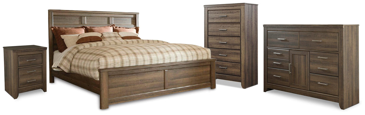 Juararo California King Panel Bed, Dresser, Chest and Nightstand