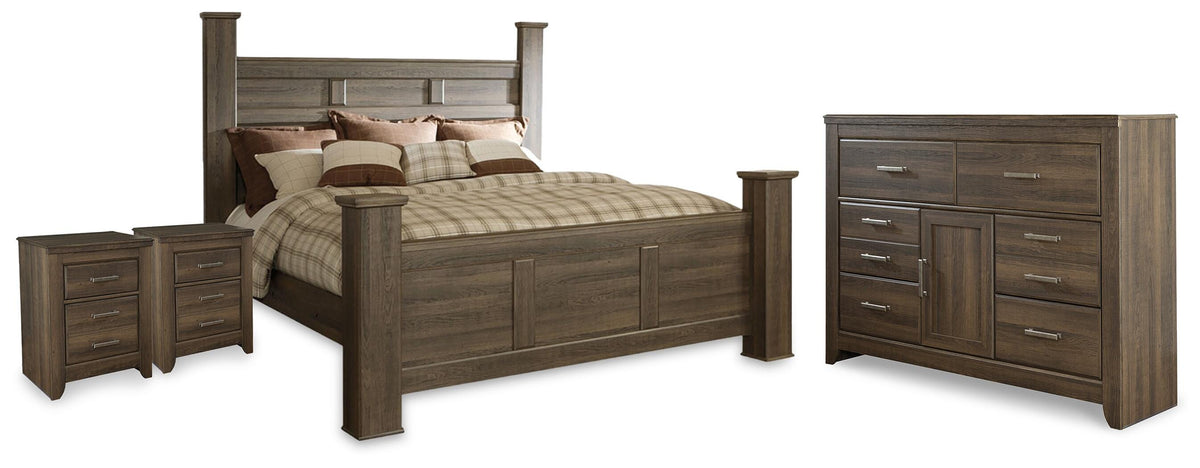 Juararo California King Poster Bed, Dresser and 2 Nightstands