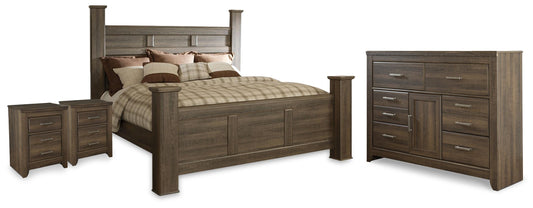 Juararo California King Poster Bed, Dresser and 2 Nightstands