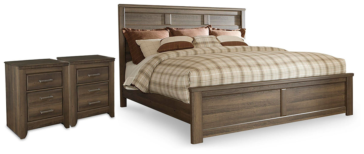 Juararo King Panel Bed and 2 Nightstands