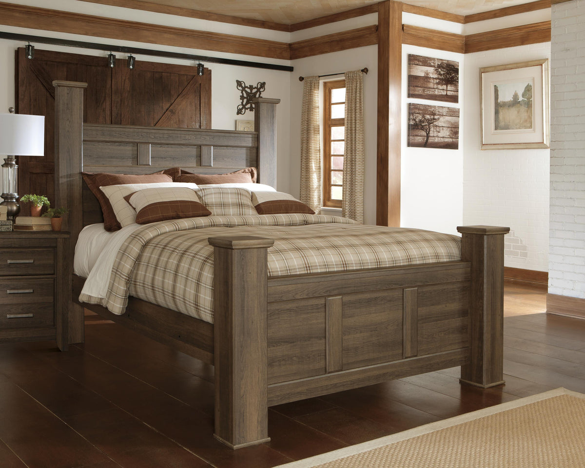 Juararo Queen Poster Bed, Dresser, Mirror, Chest and Nightstand
