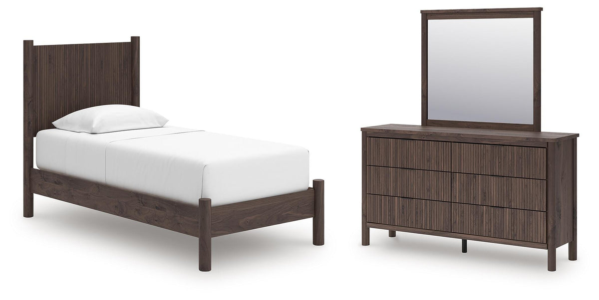 Pamytta Twin Panel Platform Bed, Dresser and Mirror