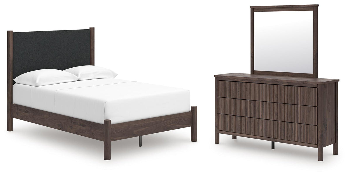 Pamytta Full Upholstered Platform Bed, Dresser and Mirror