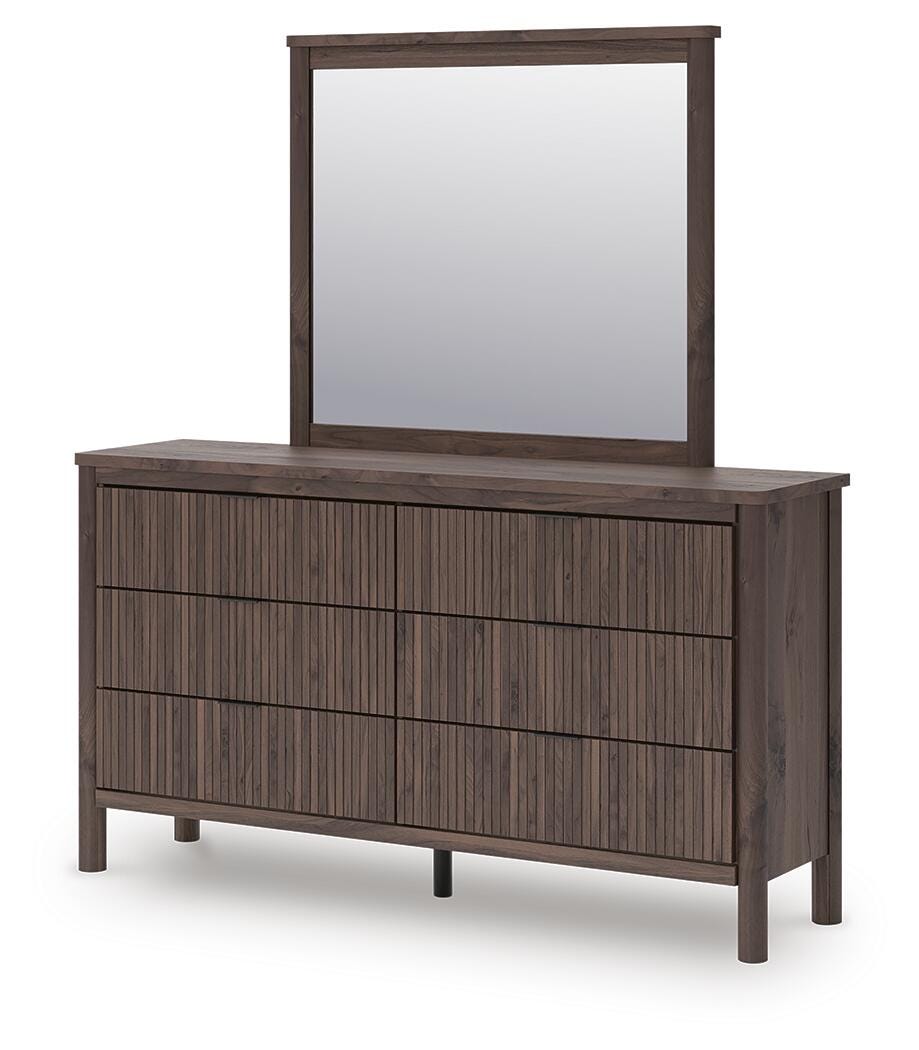 Pamytta Queen Upholstered Platform Bed, Dresser and Mirror