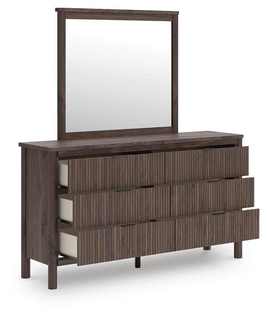 Pamytta Queen Upholstered Platform Bed, Dresser and Mirror