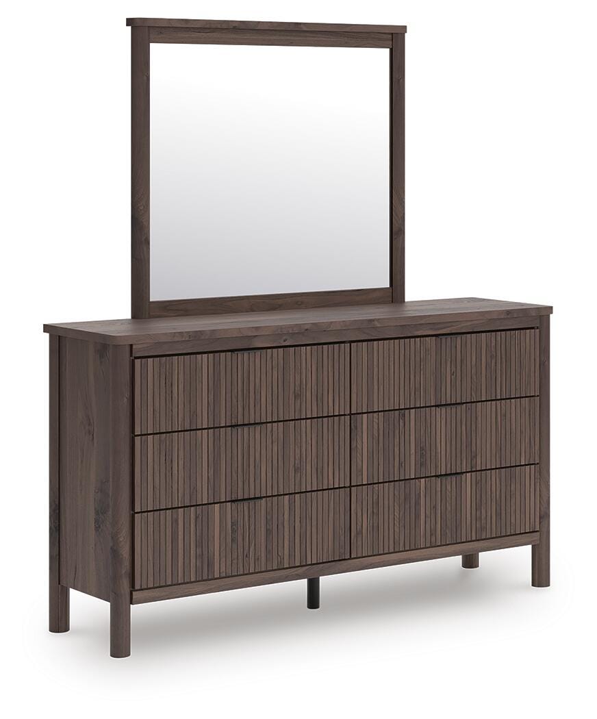 Pamytta Queen Upholstered Platform Bed, Dresser and Mirror