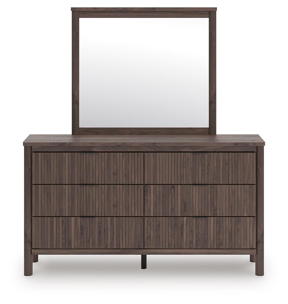 Pamytta Queen Upholstered Platform Bed, Dresser and Mirror