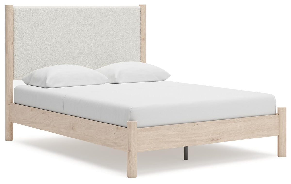 Cadmori Queen Upholstered Panel Bed, Dresser and Mirror