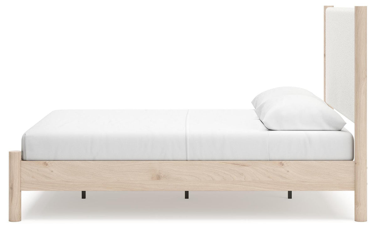 Cadmori Queen Upholstered Panel Bed, Dresser and Mirror