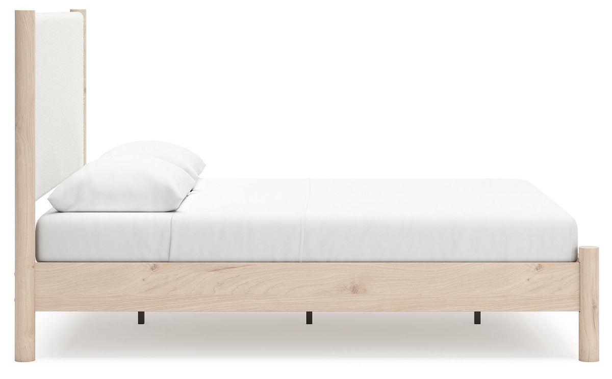 Cadmori Queen Upholstered Panel Bed, Dresser and Mirror