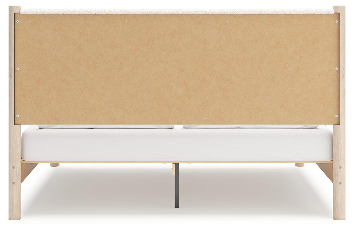 Cadmori King Upholstered Panel Bed, Dresser, Mirror and Nightstand