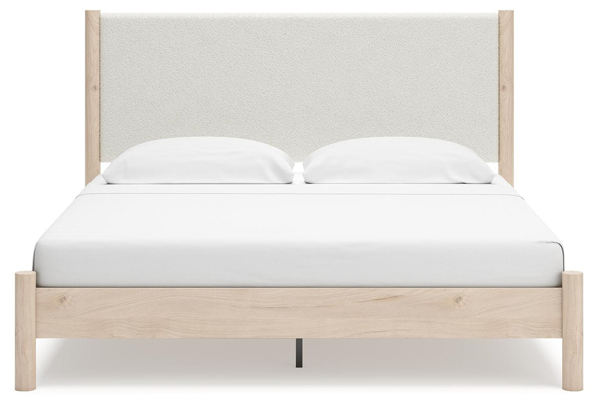 Cadmori King Upholstered Panel Bed, Dresser and Nightstand
